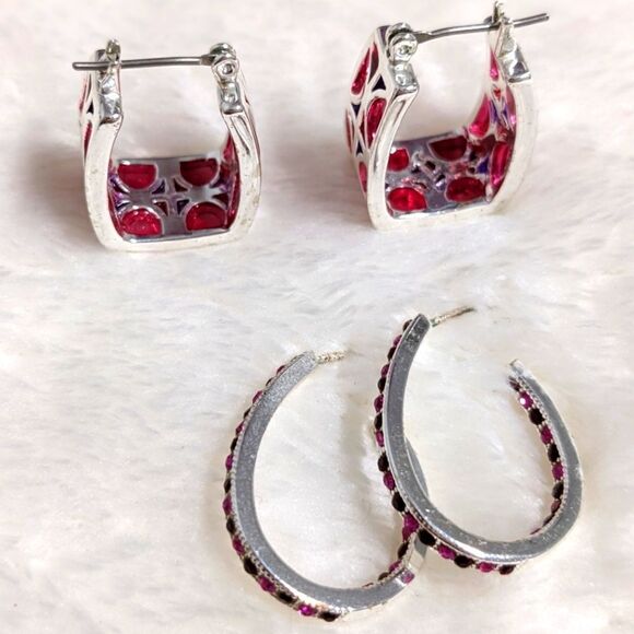 Vintage Silvertone/Pink Acrylic and Pink Rhinestone Pierced Earrings (2) Pair - Picture 5 of 14